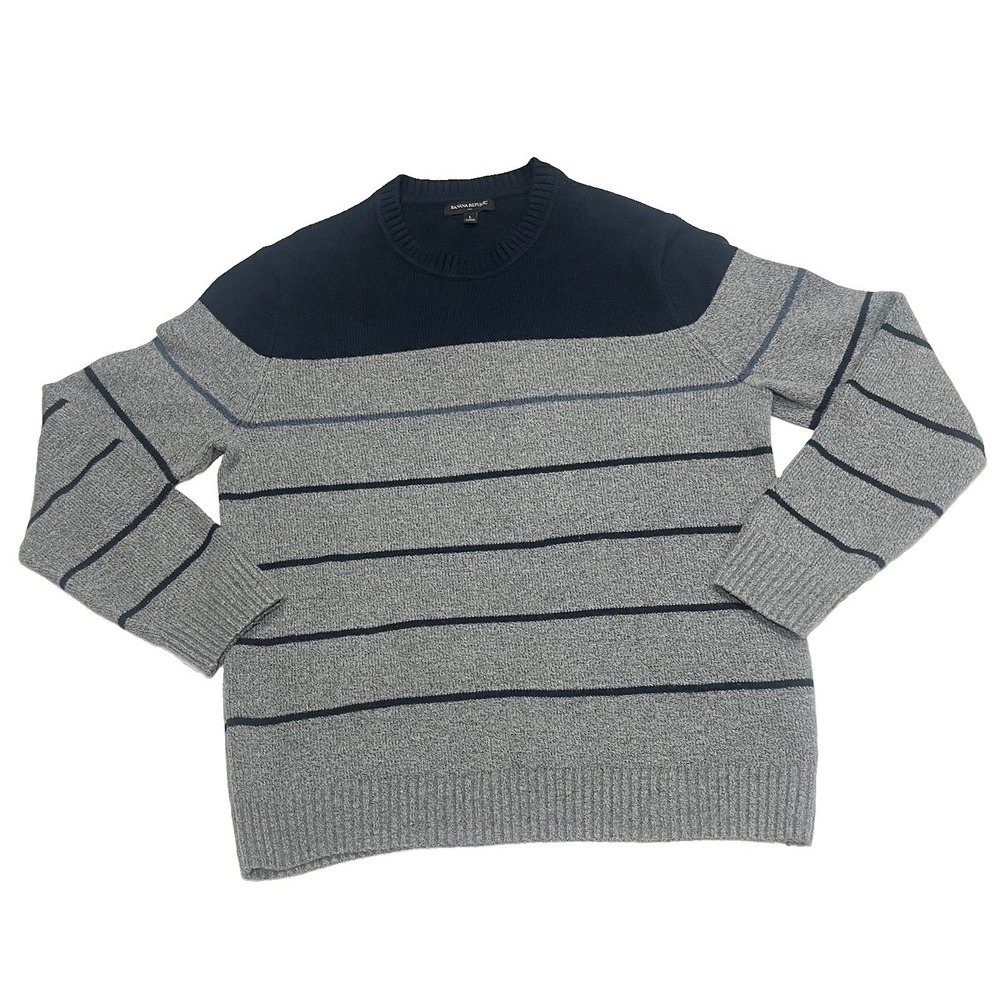 Gap Sweater Crew Neck Long Sleeve Pullover Striped Preppy Nautical Cotton Gray L
